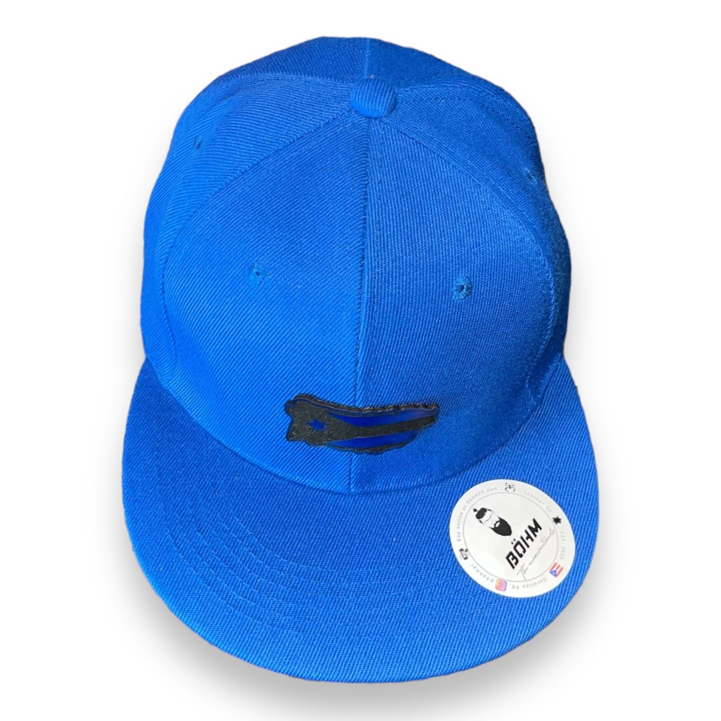 Blue Cap with Matching Puerto Rico Island Shape and Flag Leather Patch