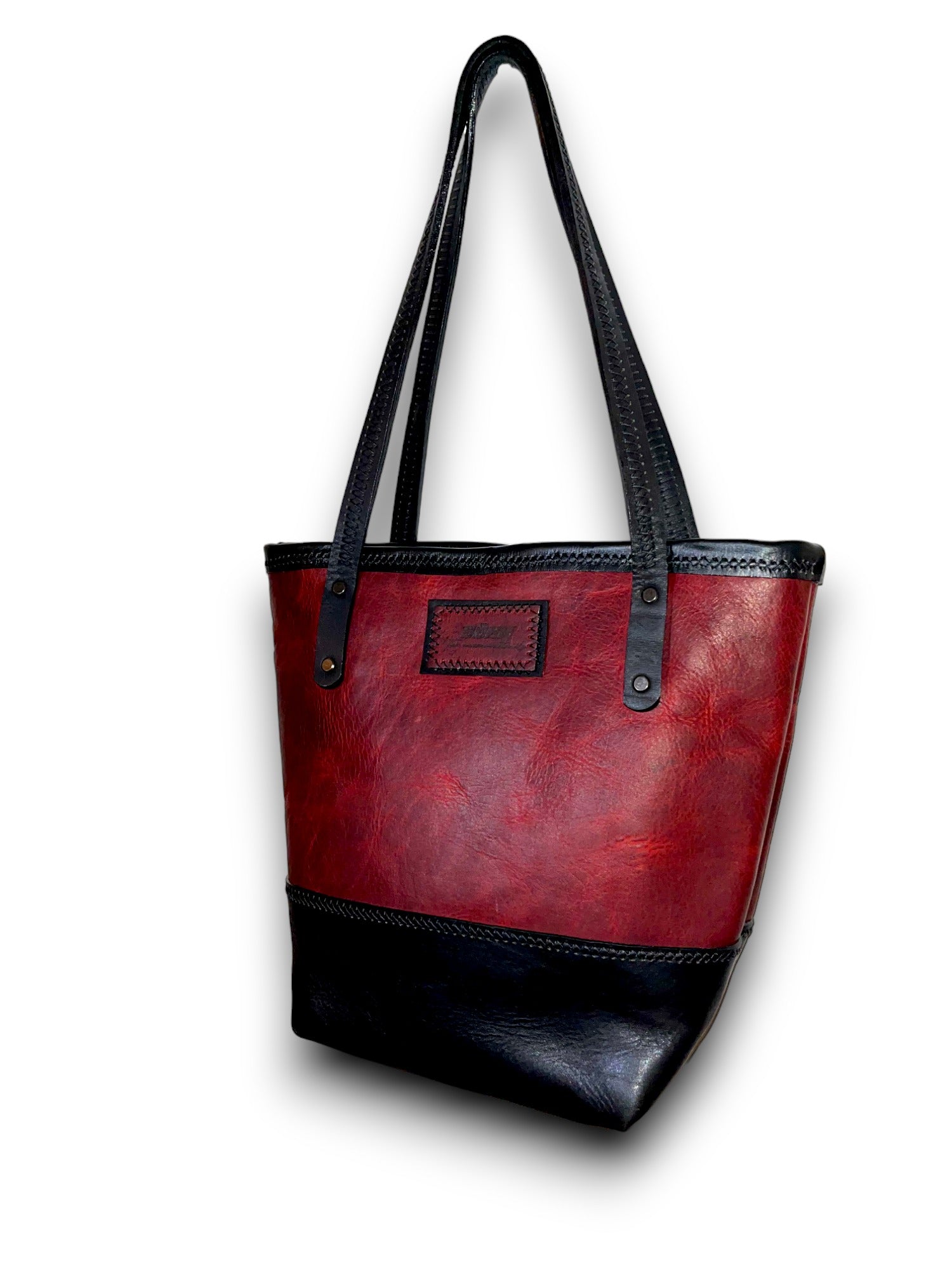 The Voyager Handmade Red and Black Leather Tote Bag Perfect Gift