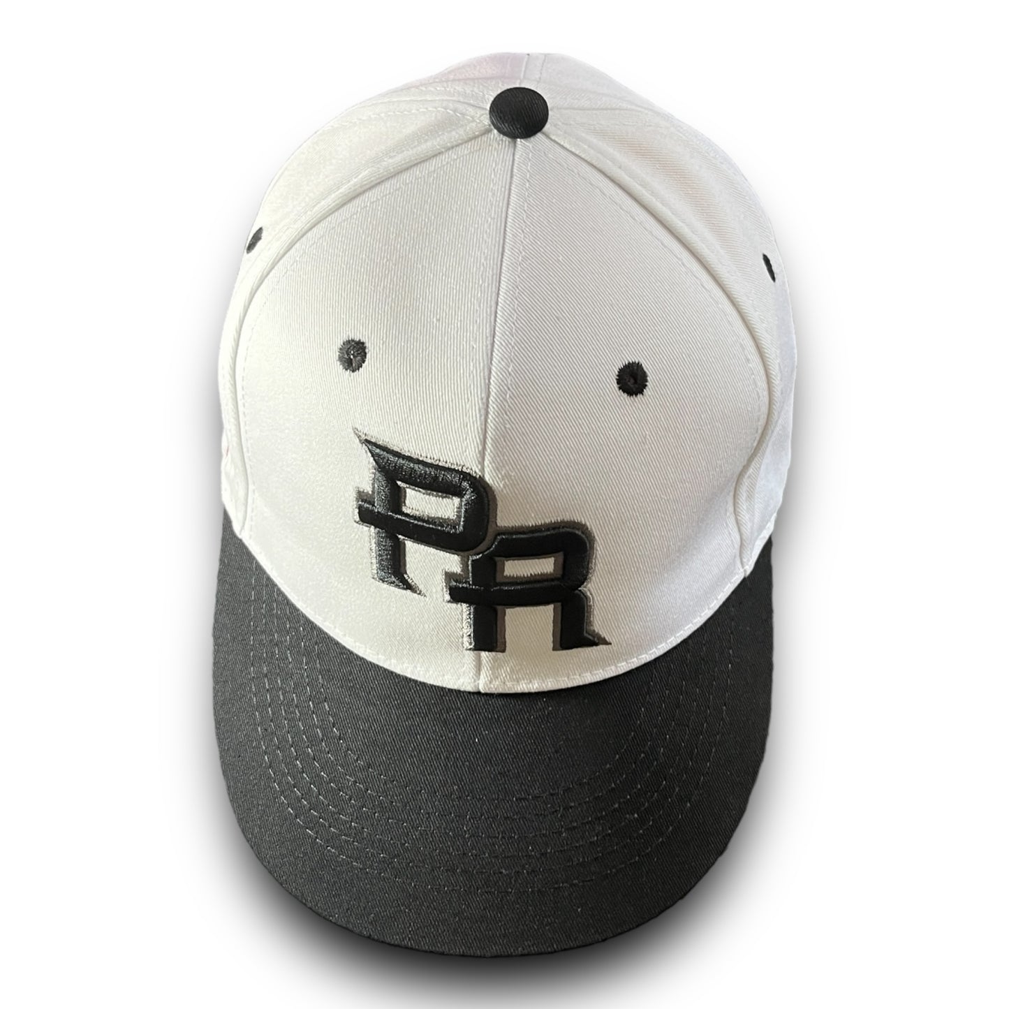 White Cap with Black Visor, Crispy Black PR Logo, and Puerto Rico Flag