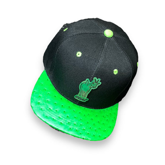 Black Cap with Green Ostrich Leather Visor and G.O.A.T. Leather Patch