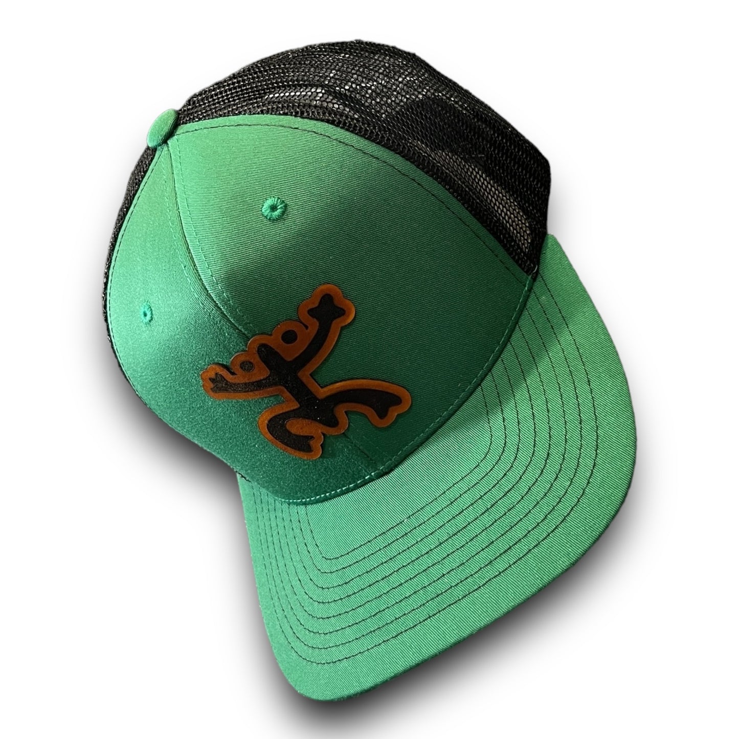 Green and Black Mesh Cap with Taino Coqui Leather Patch Puerto Rico