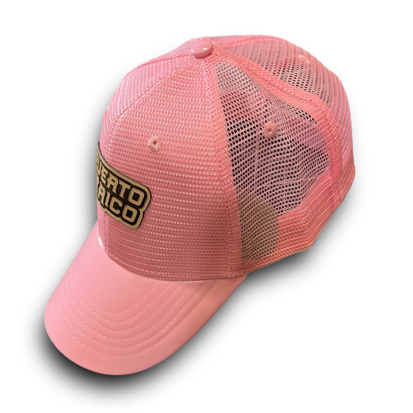 Pink Cap with Shiny Visor and PUERTO RICO Leather Patch