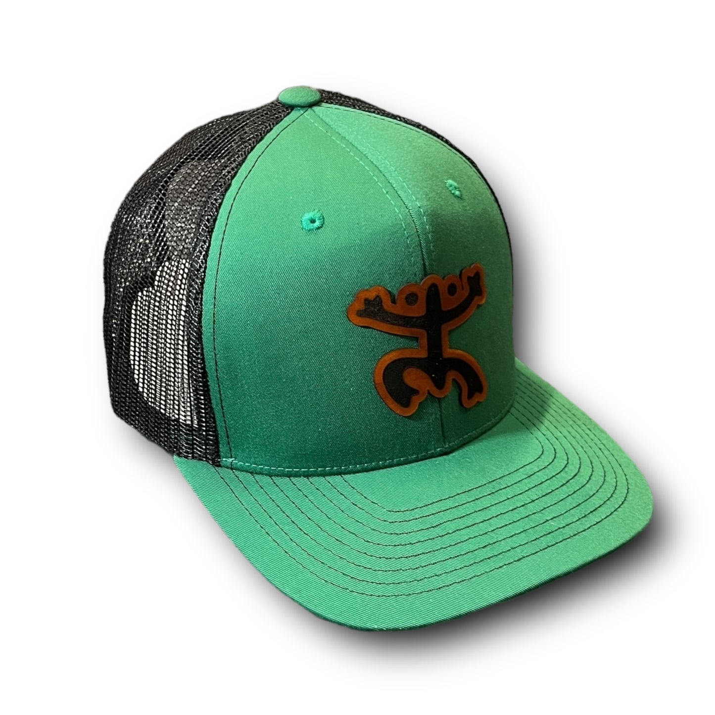 Green and Black Mesh Cap with Taino Coqui Leather Patch Puerto Rico