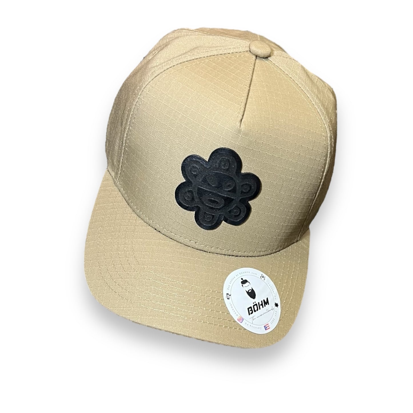 Beige Cap with Black Taíno Sun Leather Patch Puerto Rico