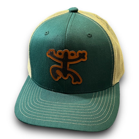 Dark Green Cap with Beige Mesh and Taino Coqui Leather Patch Puerto Rico