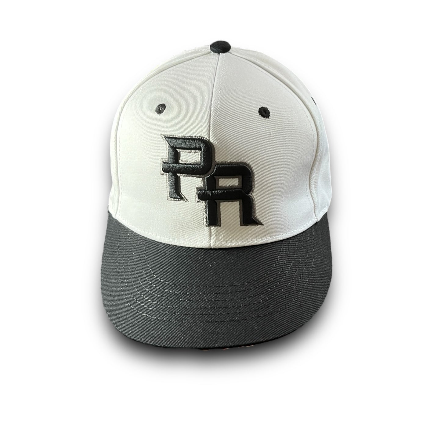 White Cap with Black Visor, Crispy Black PR Logo, and Puerto Rico Flag