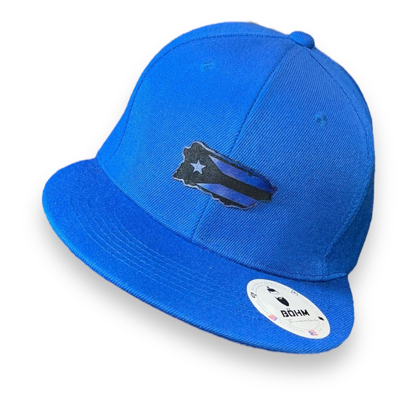 Blue Cap with Matching Puerto Rico Island Shape  and Flag Leather Patch