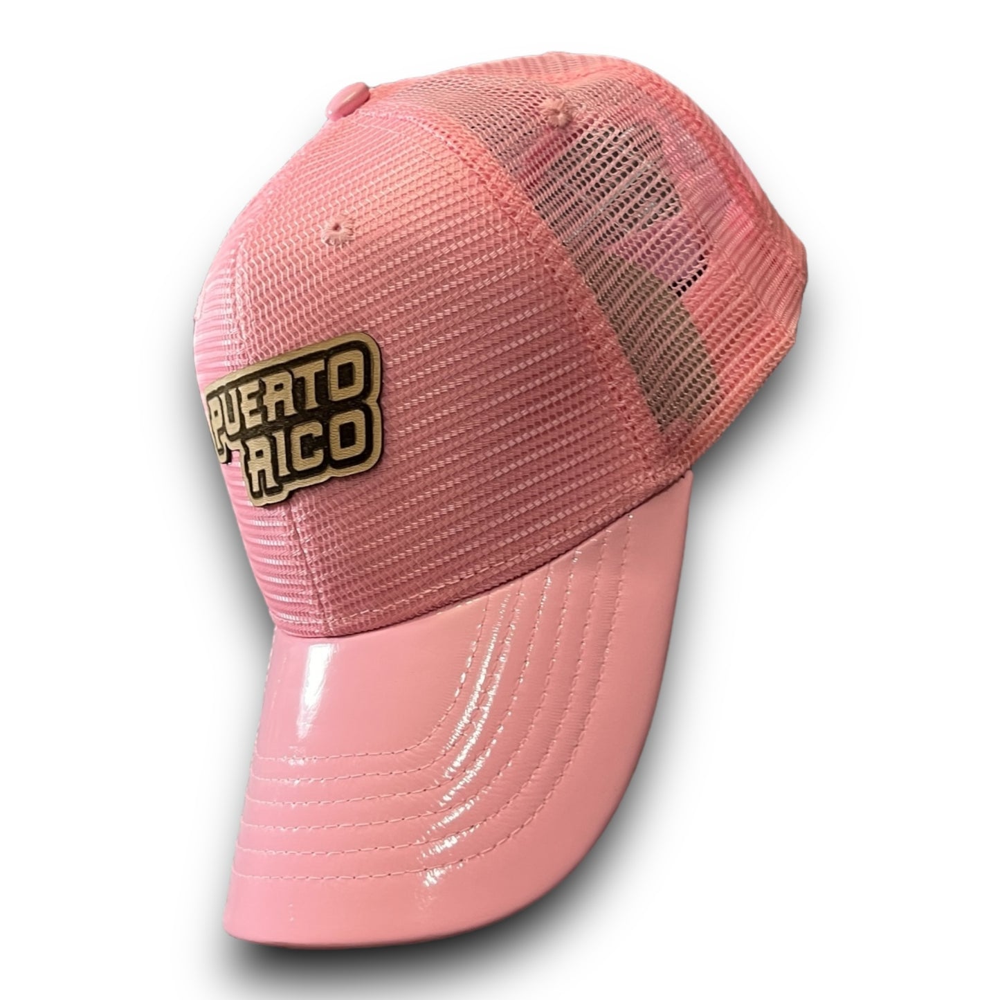 Pink Cap with Shiny Visor and PUERTO RICO Leather Patch