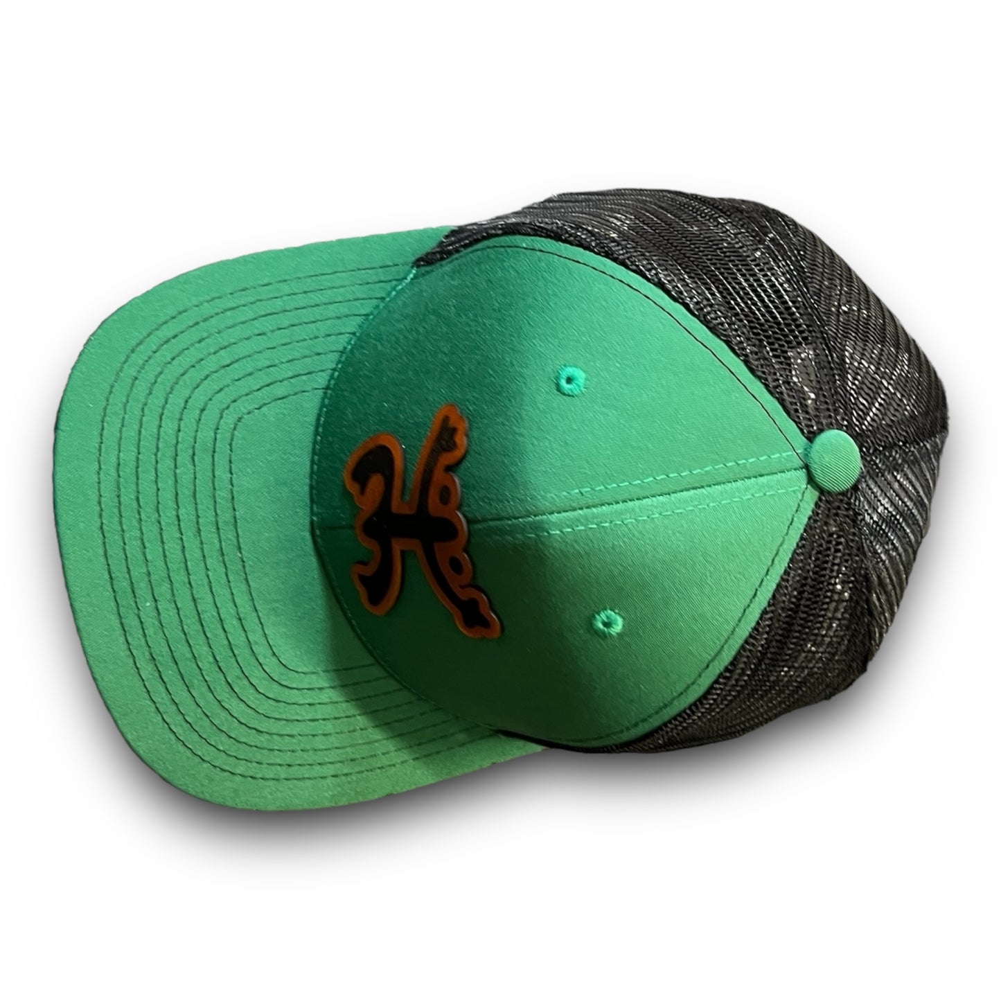 Green and Black Mesh Cap with Taino Coqui Leather Patch Puerto Rico