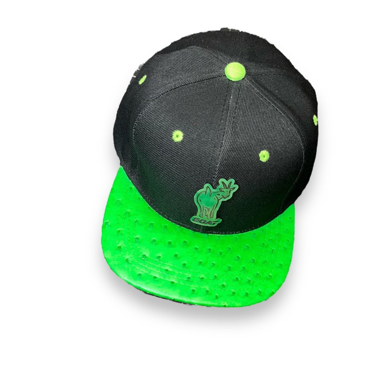 Black Cap with Green Ostrich Leather Visor and G.O.A.T. Leather Patch