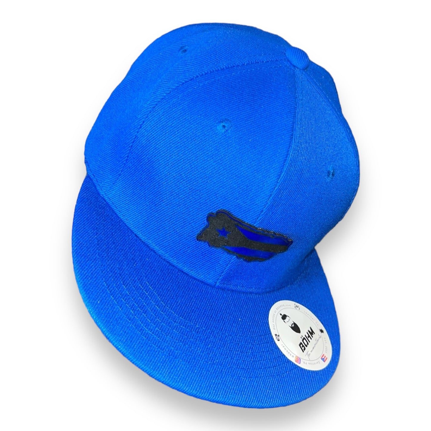 Blue Cap with Matching Puerto Rico Island Shape  and Flag Leather Patch