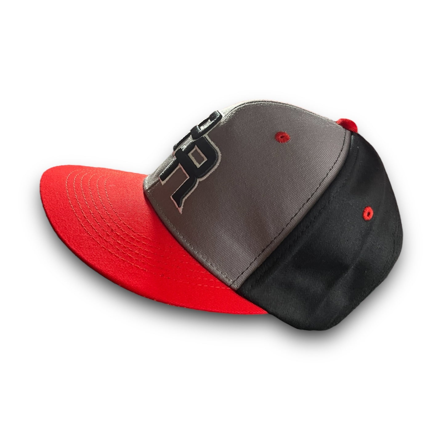 Gray and Black Cap with Red Visor, Crispy Black PR Logo, and Puerto Rico Flag