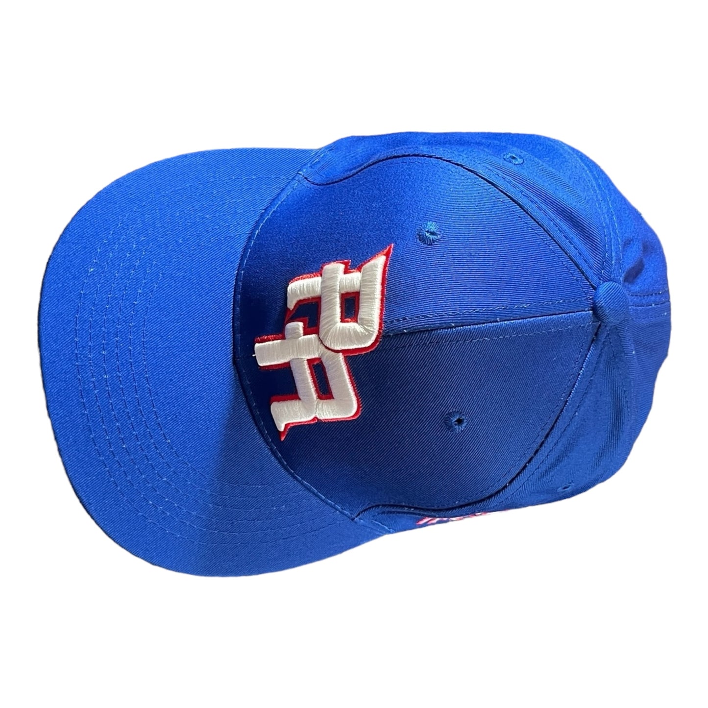 Blue Baseball Cap with Crispy White and Red PR Logo and Puerto Rico on the side Flag on Back