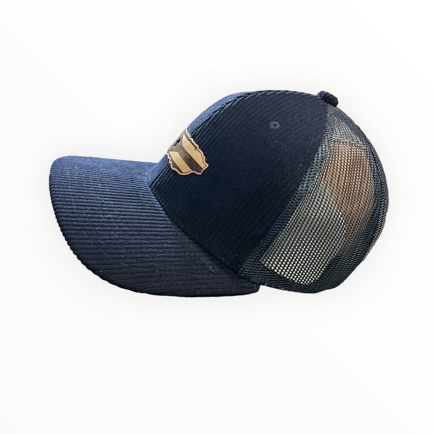 Navy Blue Corduroy and Mesh Cap with Puerto Rico Island Flag Leather Patch