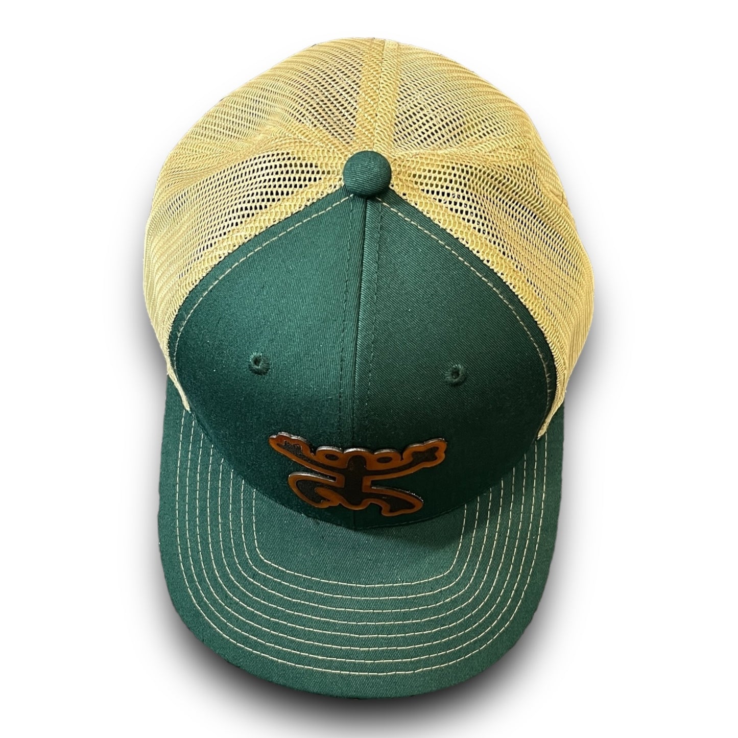 Dark Green Cap with Beige Mesh and Taino Coqui Leather Patch Puerto Rico