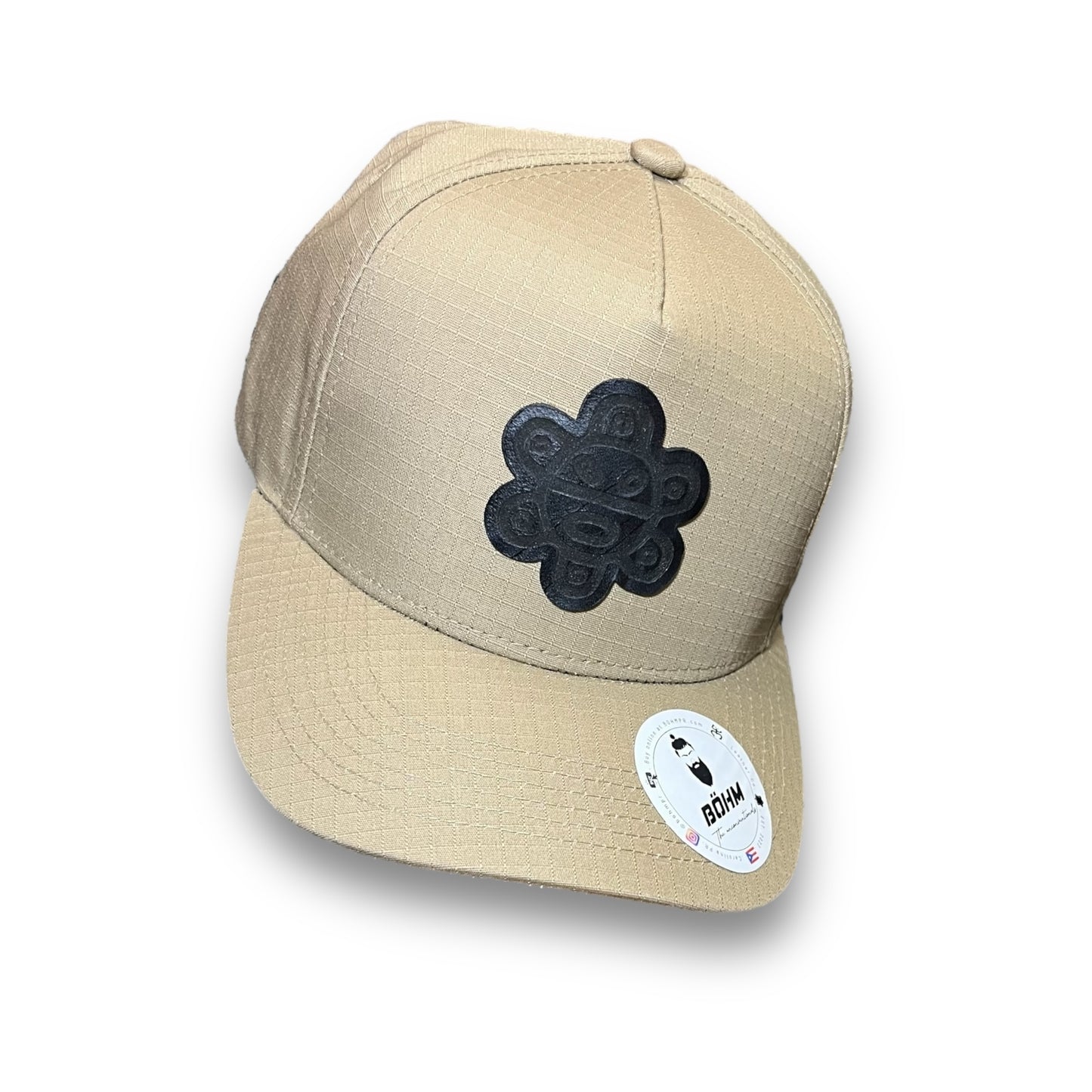 Beige Cap with Black Taíno Sun Leather Patch Puerto Rico