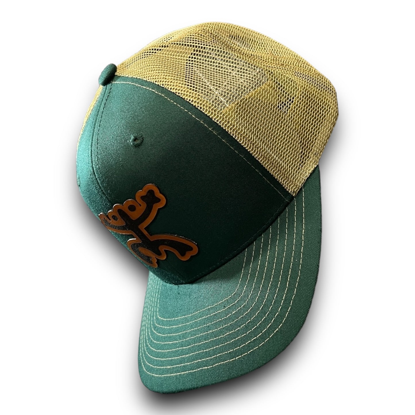 Dark Green Cap with Beige Mesh and Taino Coqui Leather Patch Puerto Rico