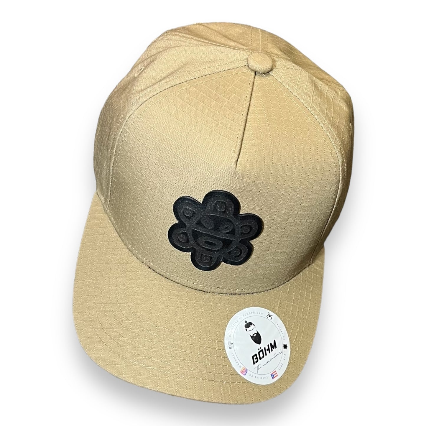 Beige Cap with Black Taíno Sun Leather Patch Puerto Rico