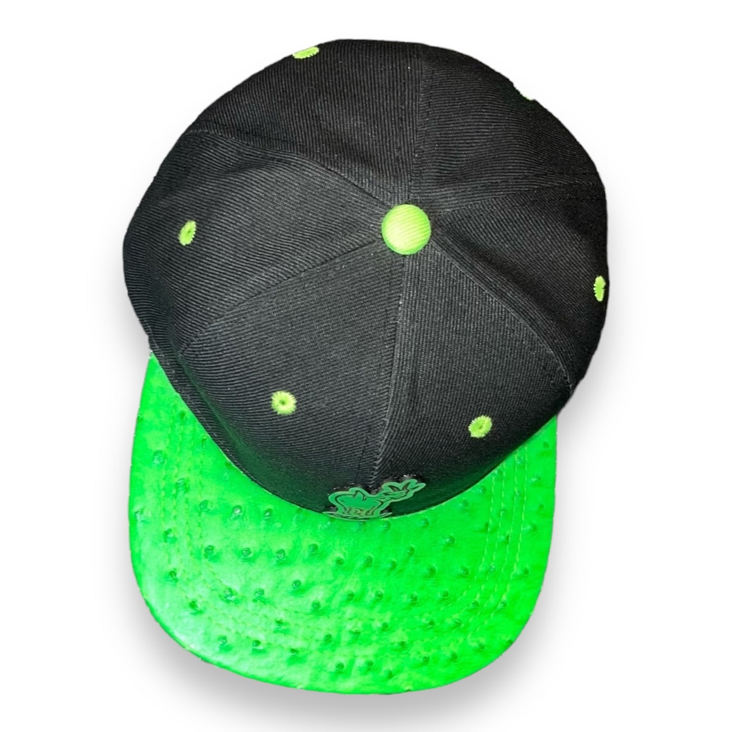 Black Cap with Green Ostrich Leather Visor and G.O.A.T. Leather Patch