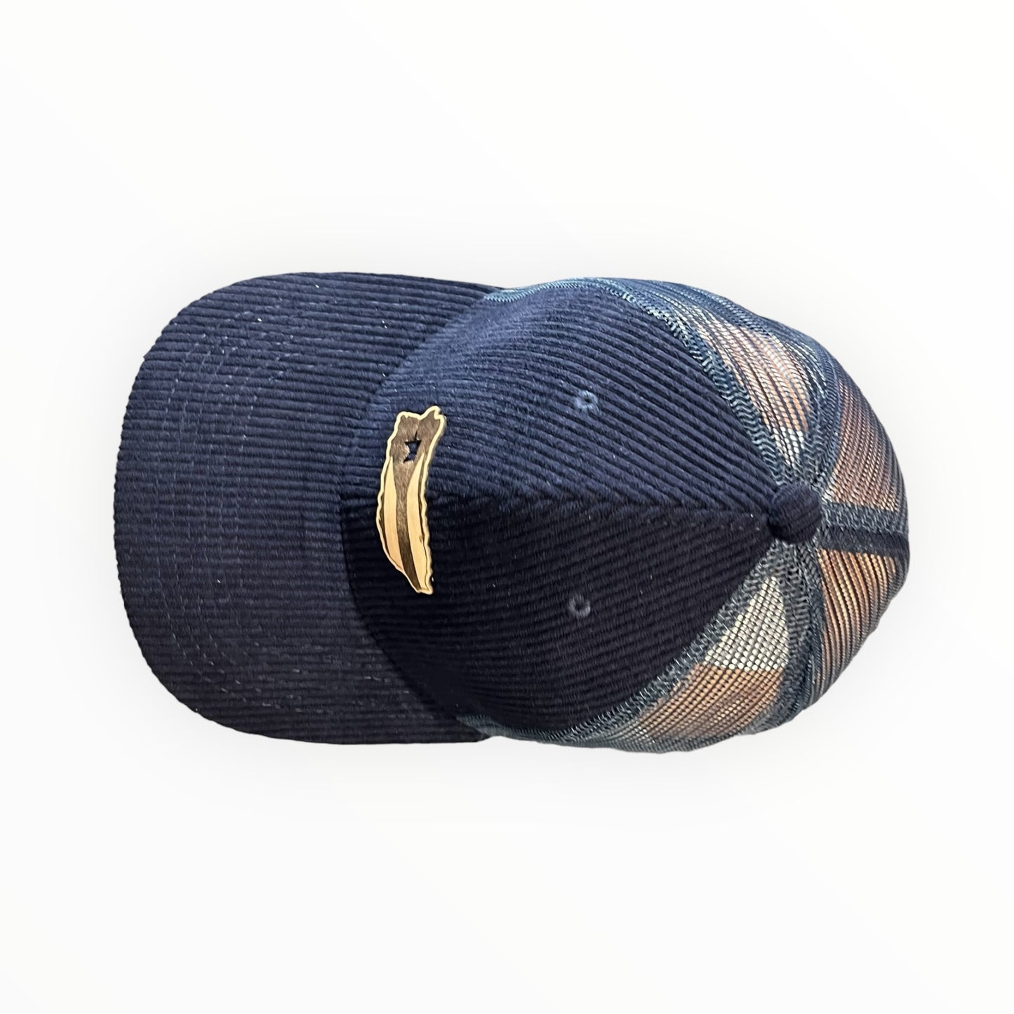 Navy Blue Corduroy and Mesh Cap with Puerto Rico Island Flag Leather Patch