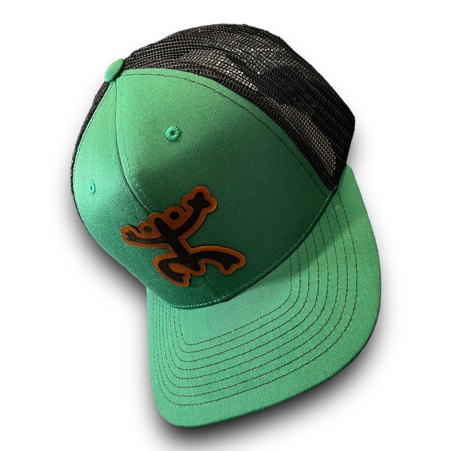 Green and Black Mesh Cap with Taino Coqui Leather Patch Puerto Rico