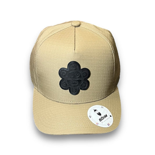 Beige Cap with Black Taíno Sun Leather Patch Puerto Rico