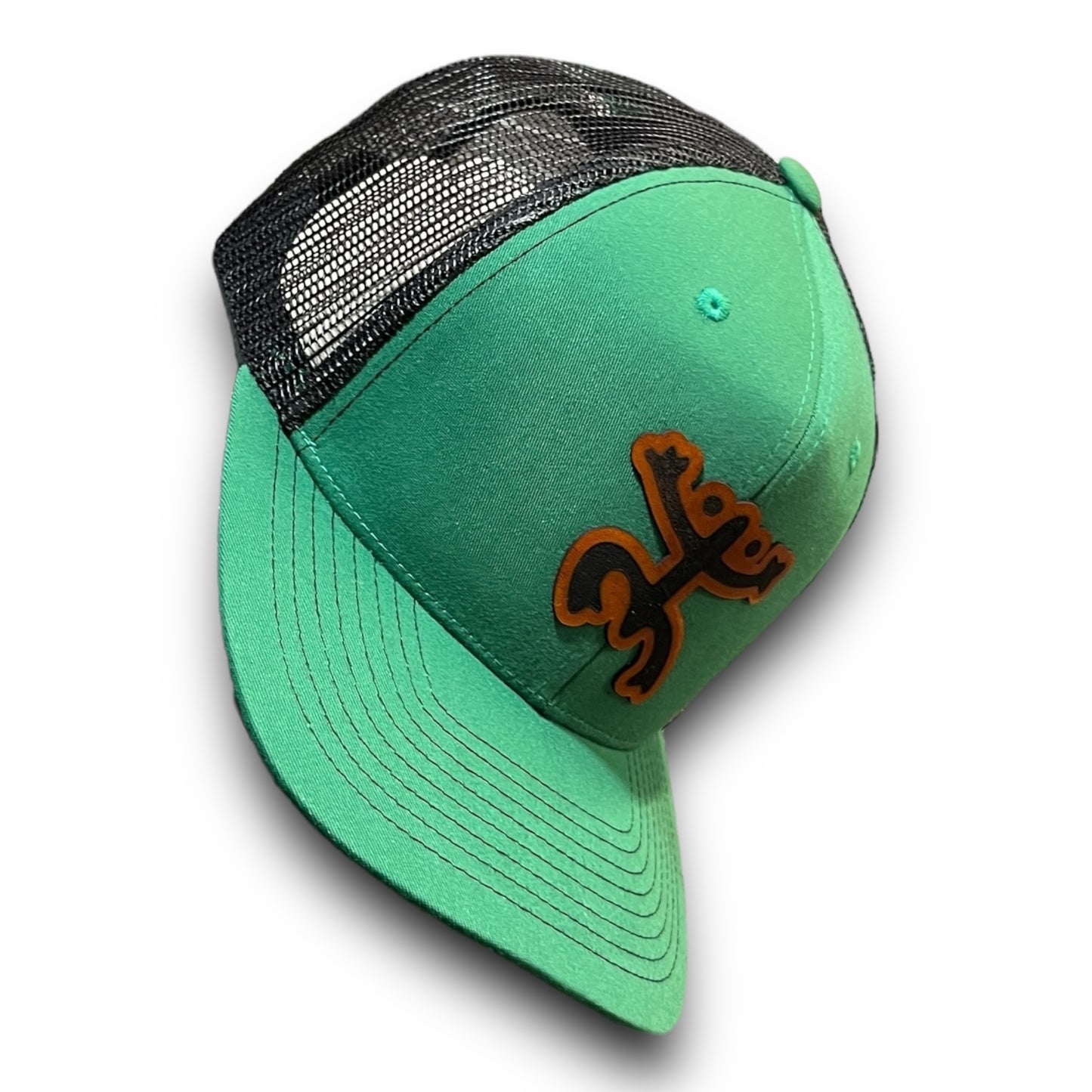 Green and Black Mesh Cap with Taino Coqui Leather Patch Puerto Rico