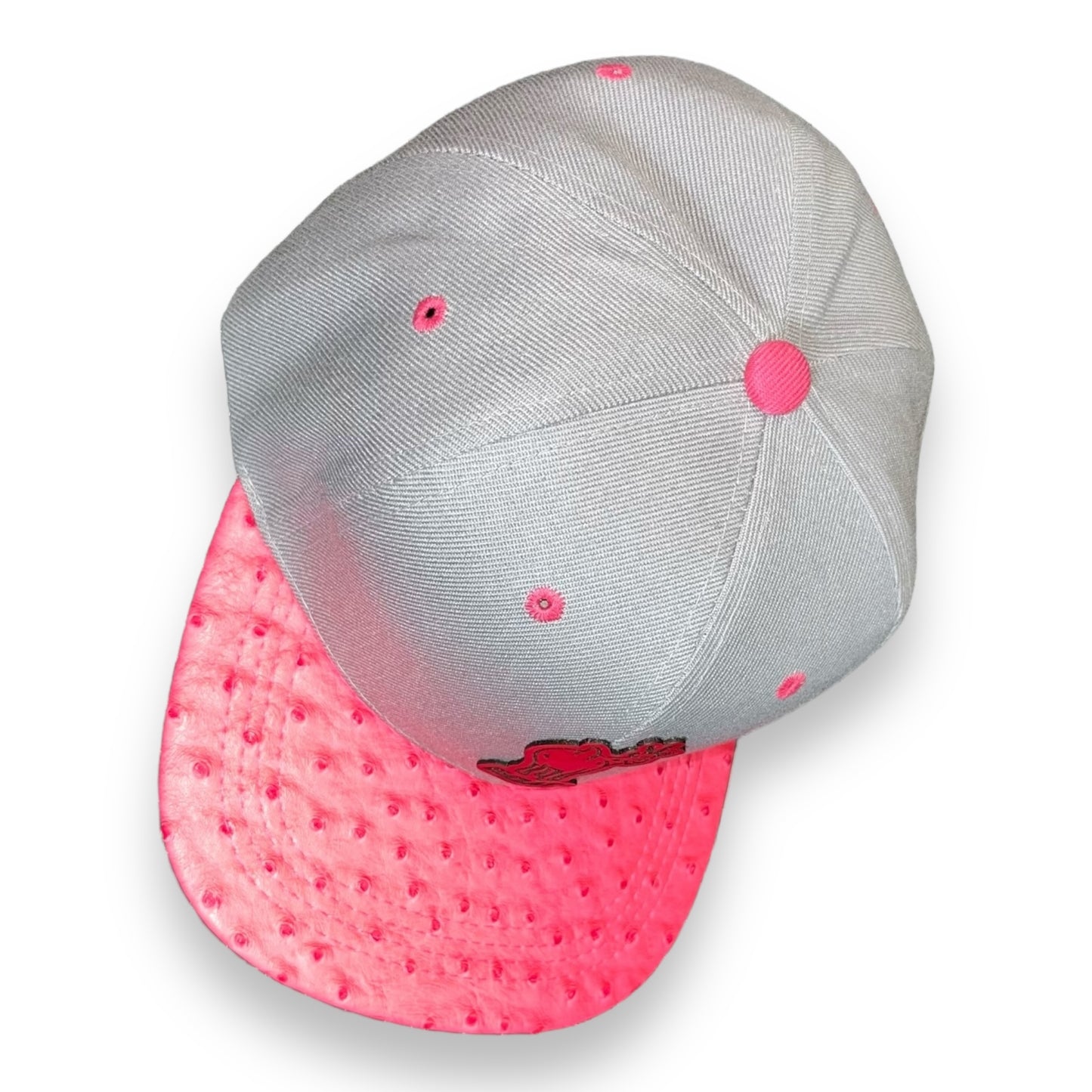 Gray Cap with Pink Ostrich Leather Visor and G.O.A.T. Leather Patch