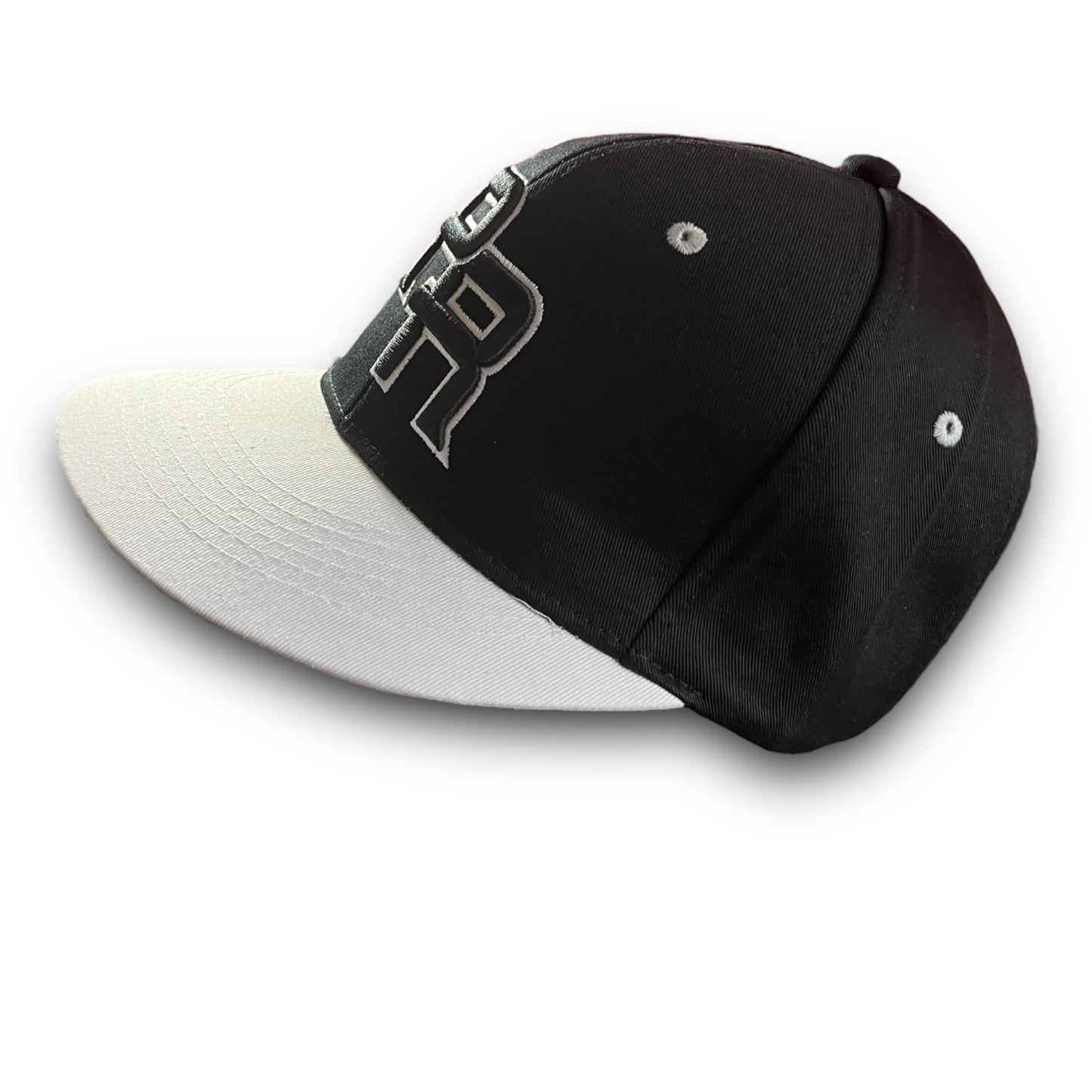 Black Cap with White Visor, Crispy Black PR Logo, and Puerto Rican Flag