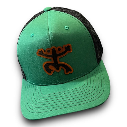 Green and Black Mesh Cap with Taino Coqui Leather Patch Puerto Rico