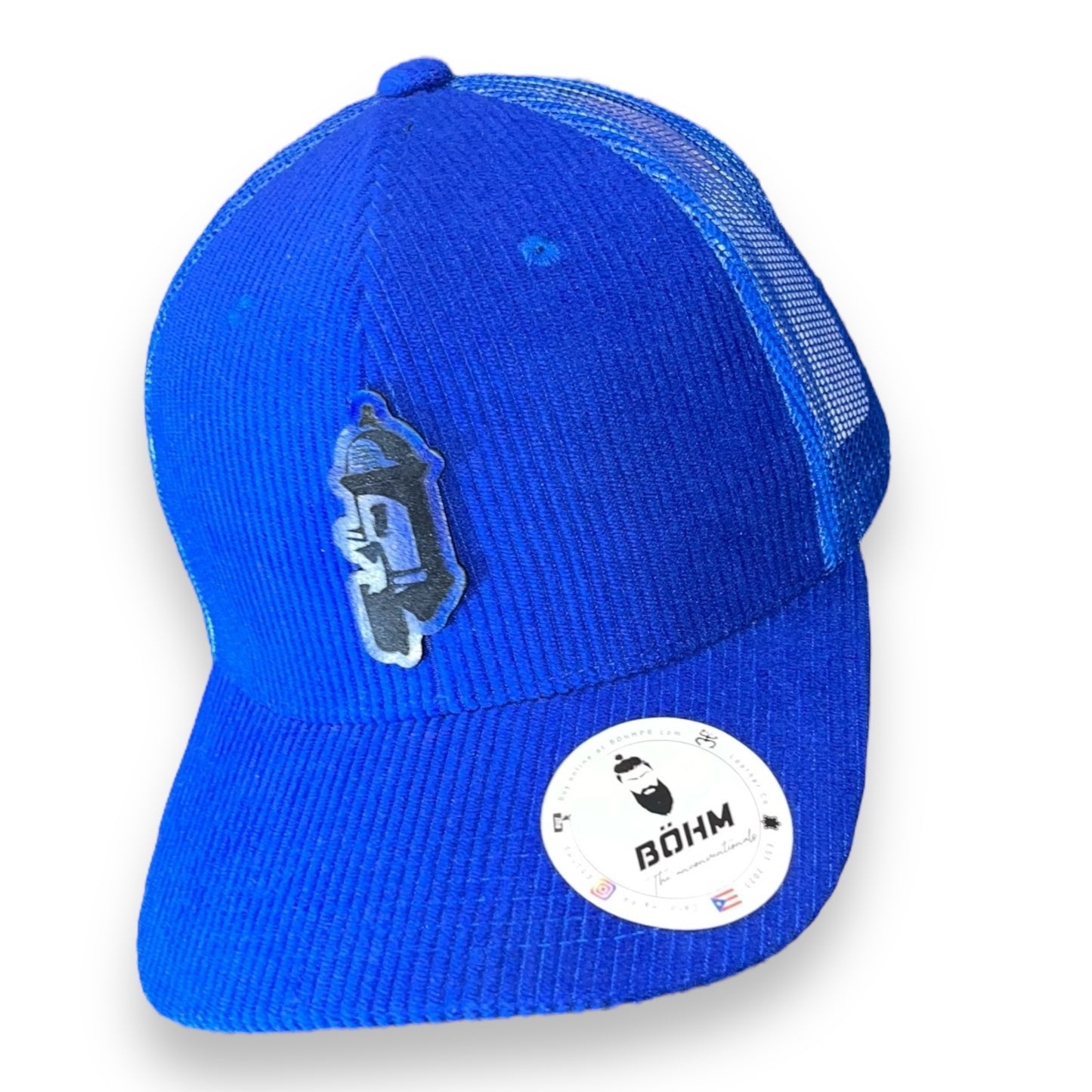 Blue Corduroy and Mesh Cap with Iconic Morro Corner Patch Puerto Rico San Felipe Morro