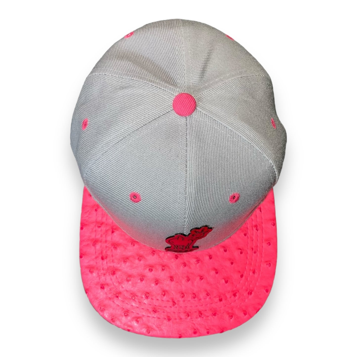 Gray Cap with Pink Ostrich Leather Visor and G.O.A.T. Leather Patch