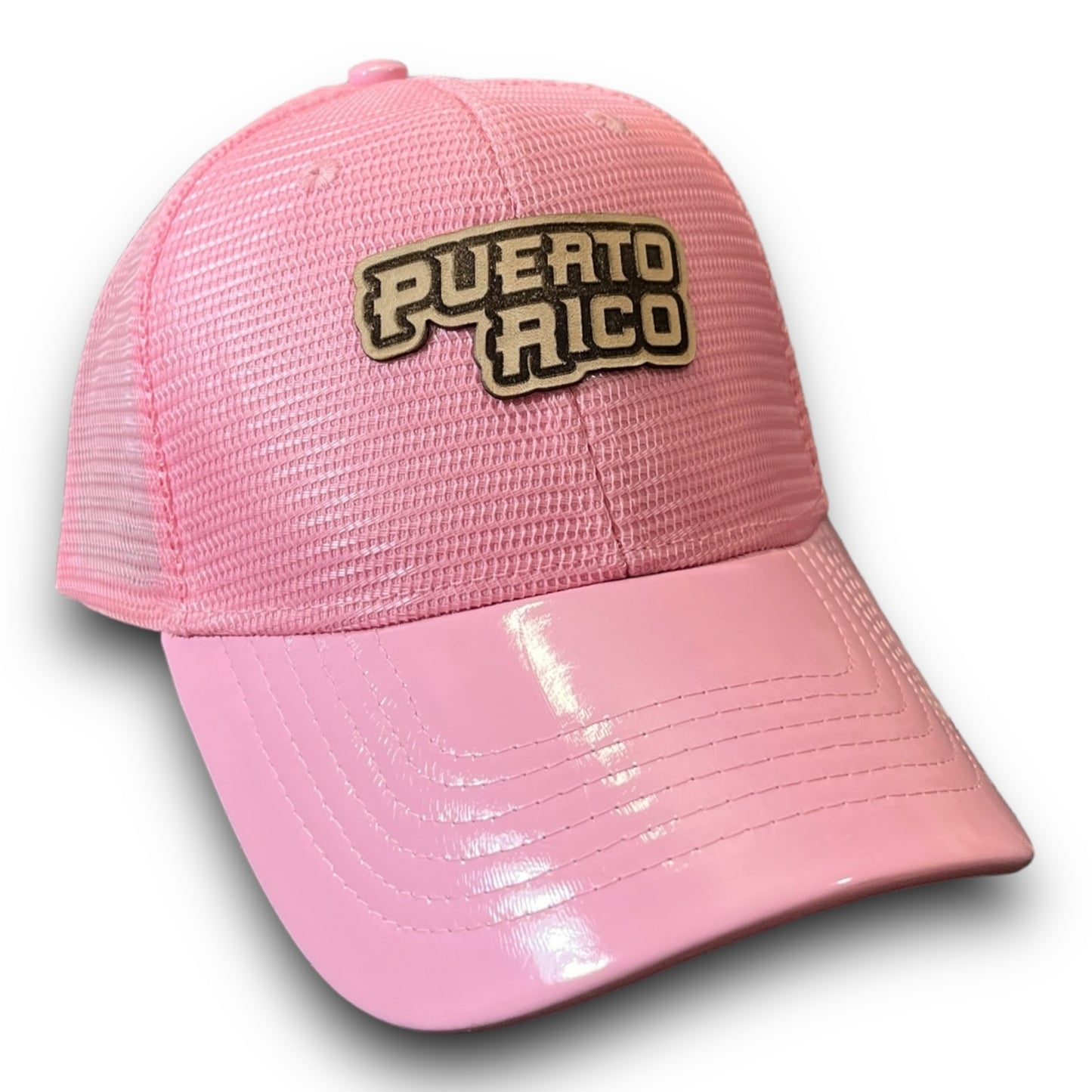 Pink Cap with Shiny Visor and PUERTO RICO Leather Patch