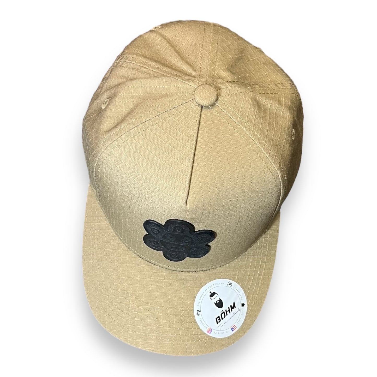 Beige Cap with Black Taíno Sun Leather Patch Puerto Rico