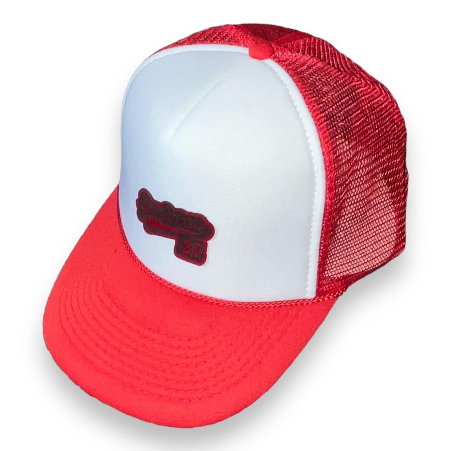 Red and White Trucker Cap with Santurce 21 Patch Puerto Rico