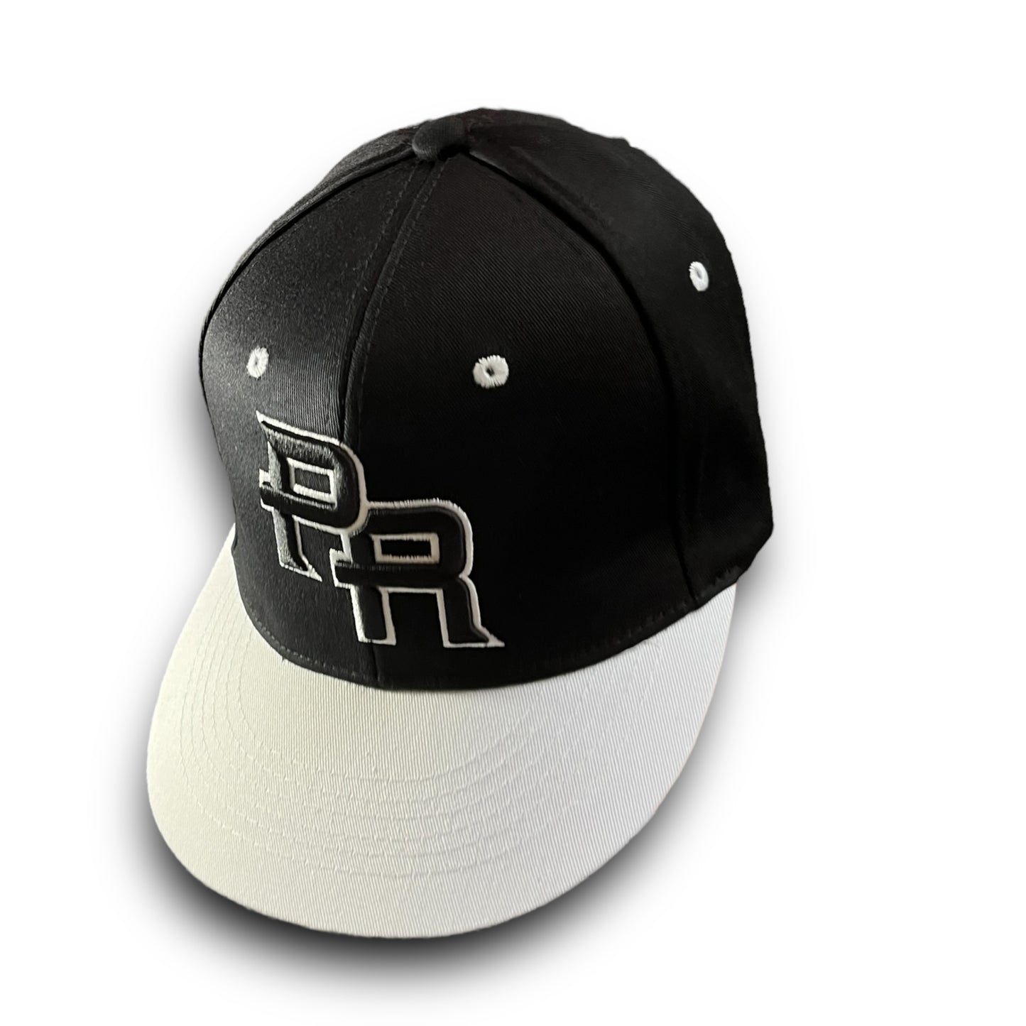 Black Cap with White Visor, Crispy Black PR Logo, and Puerto Rican Flag