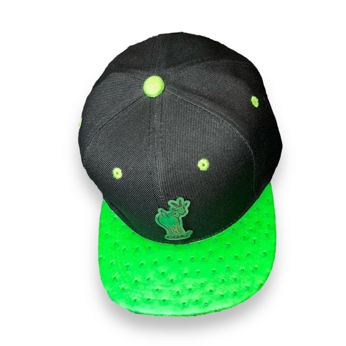 Black Cap with Green Ostrich Leather Visor and G.O.A.T. Leather Patch