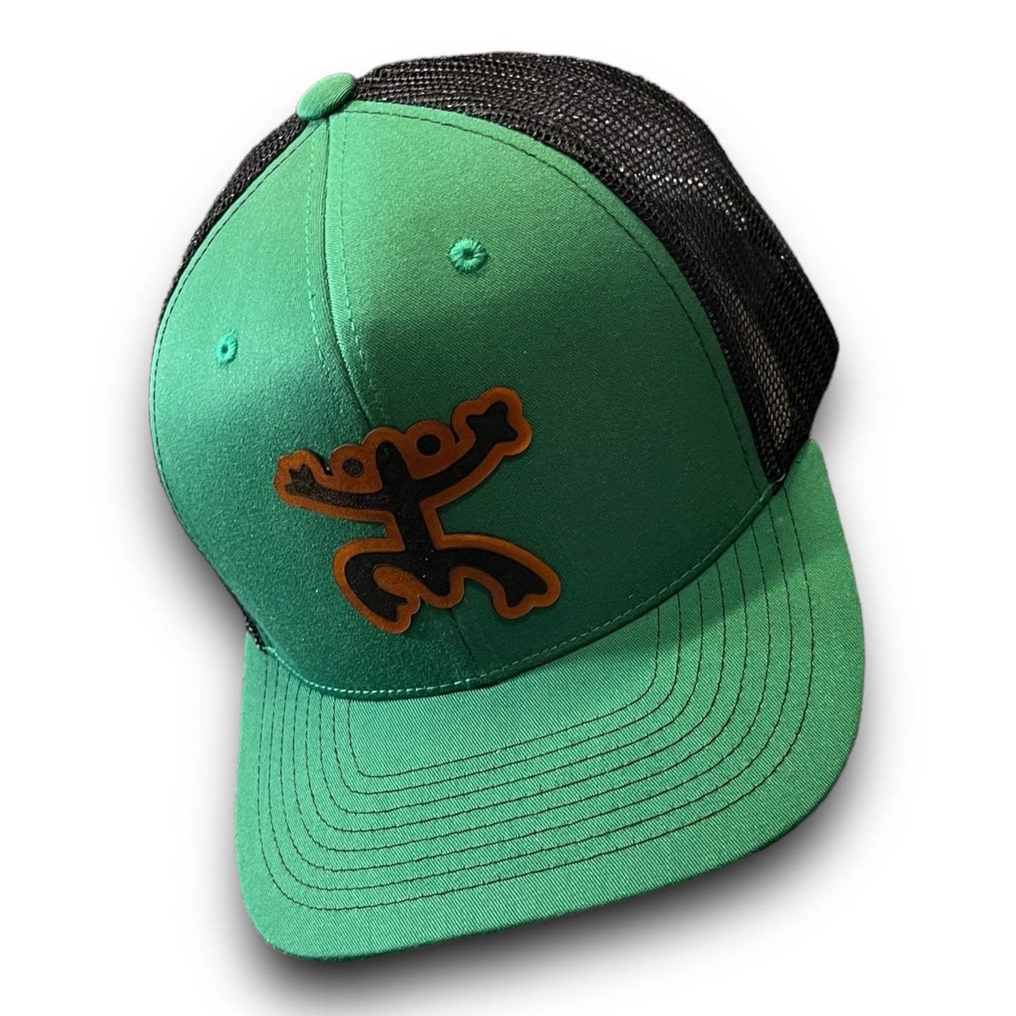 Green and Black Mesh Cap with Taino Coqui Leather Patch Puerto Rico