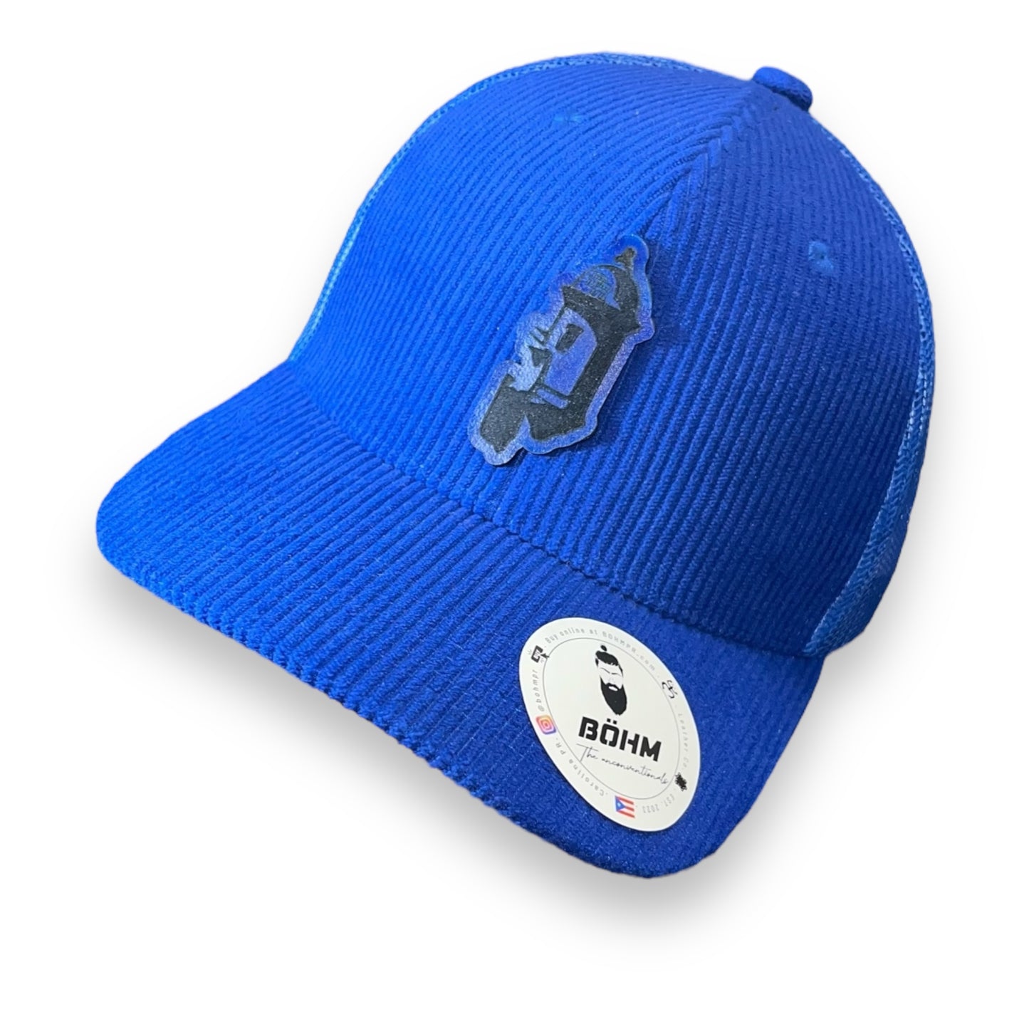 Blue Corduroy and Mesh Cap with Iconic Morro Corner Patch Puerto Rico San Felipe Morro