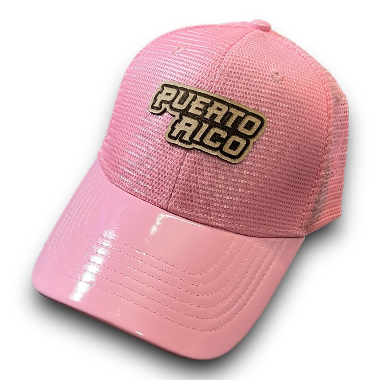 Pink Cap with Shiny Visor and PUERTO RICO Leather Patch