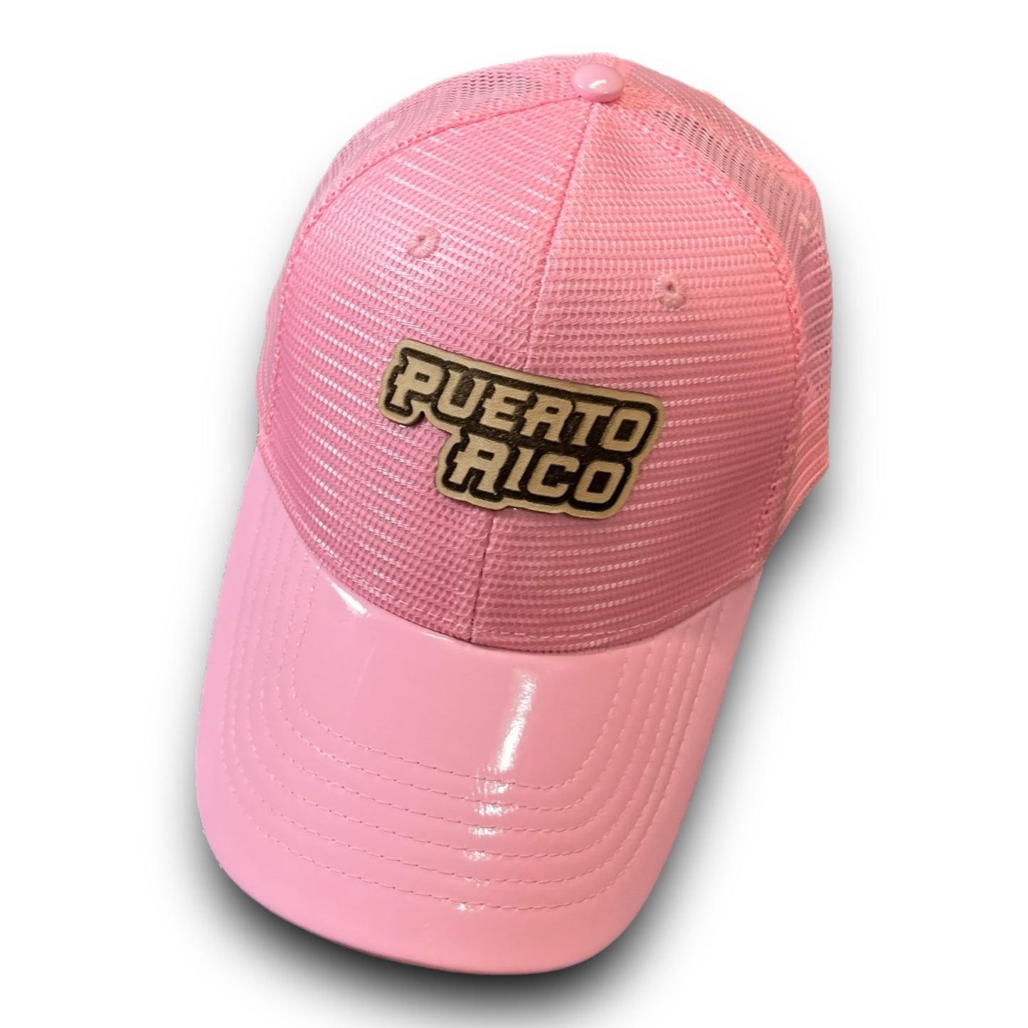 Pink Cap with Shiny Visor and PUERTO RICO Leather Patch