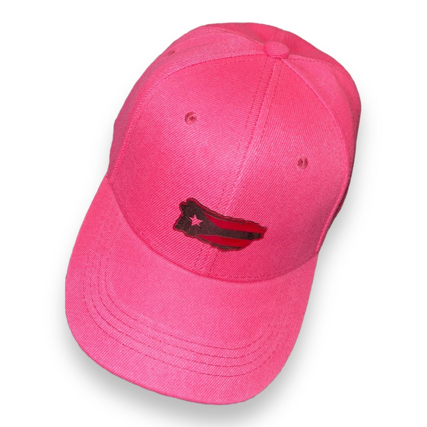 Pink Cap with Matching Puerto Rico Island Shape Leather Patch