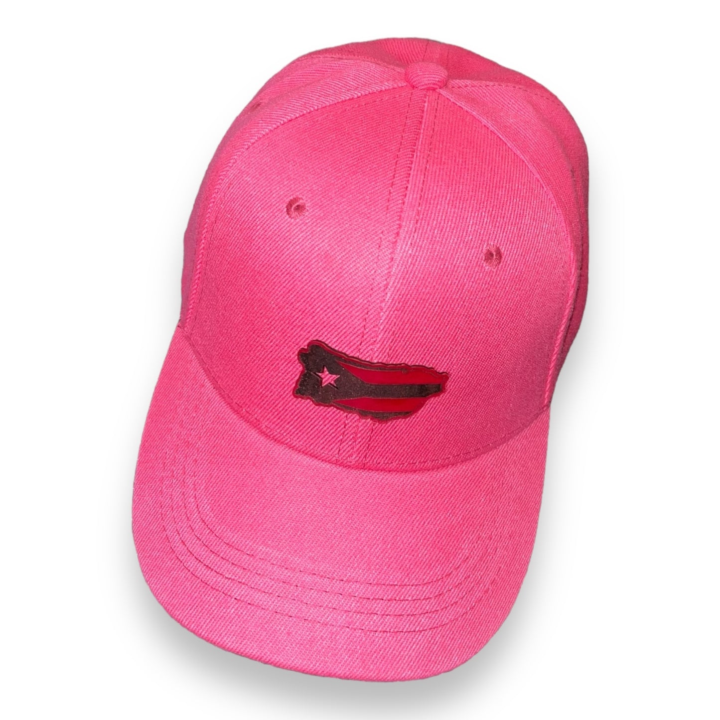 Pink Cap with Matching Puerto Rico Island Shape Leather Patch