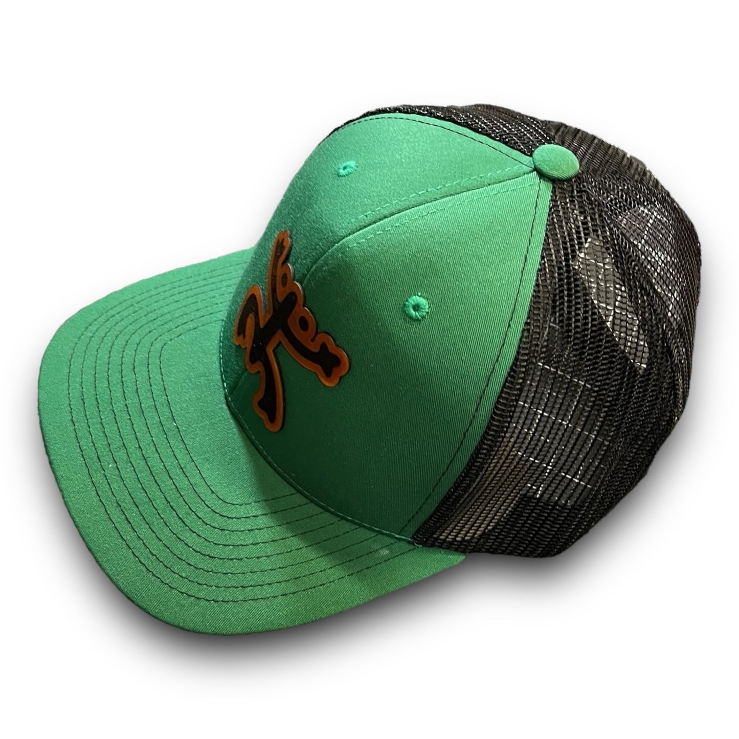 Green and Black Mesh Cap with Taino Coqui Leather Patch Puerto Rico