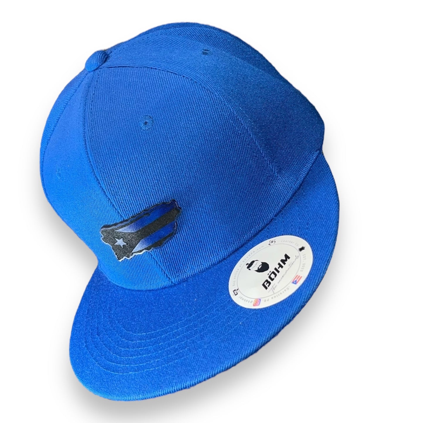 Blue Cap with Matching Puerto Rico Island Shape  and Flag Leather Patch