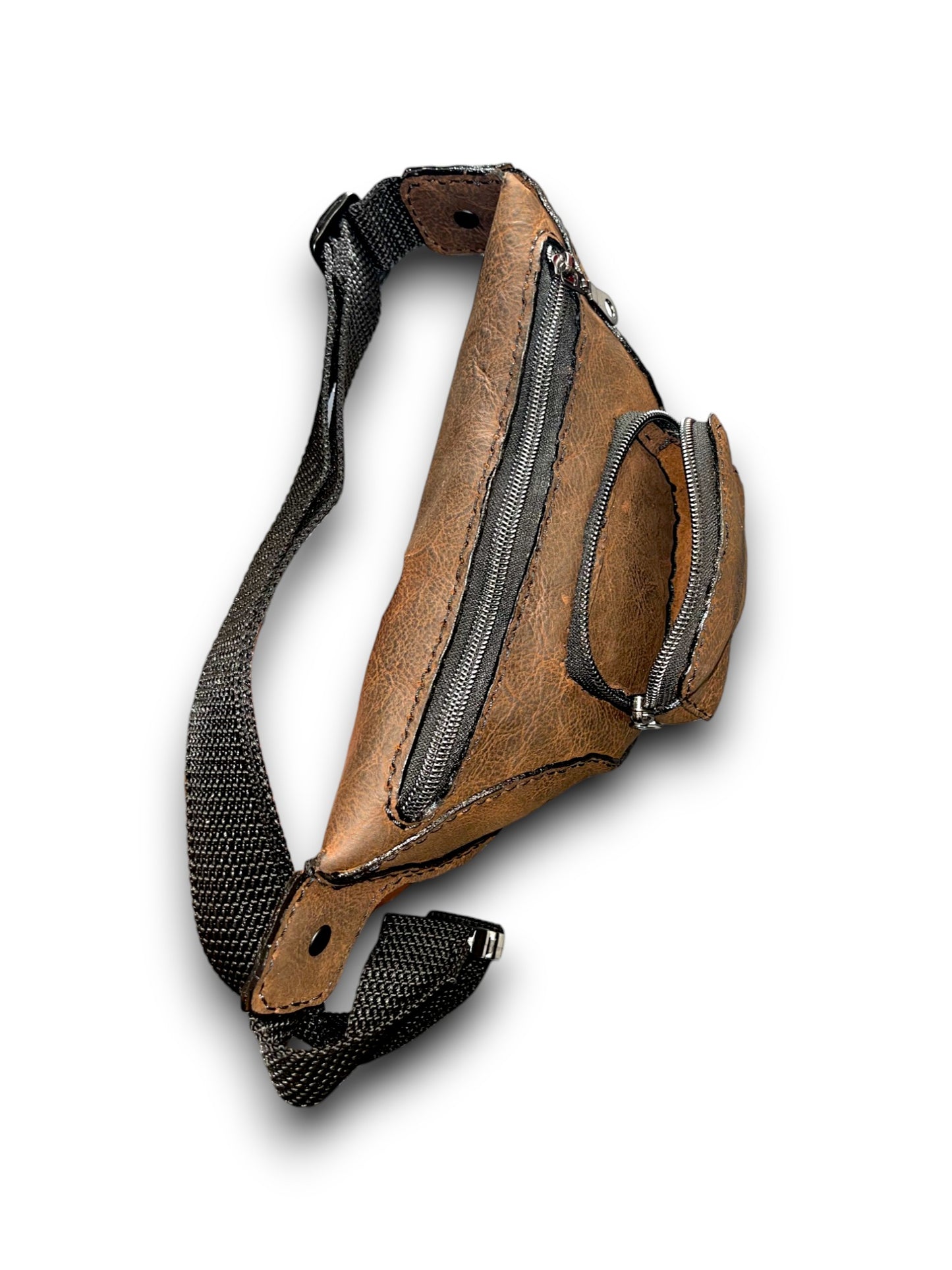 Artisan Elegance: Fully Handmade Leather Fanny Pack - Rustic Luxury with Main and Frontal Zippered Pockets, Adjustable Strap - Ideal for Casual Workouts, Travel, and Outdoor Adventures