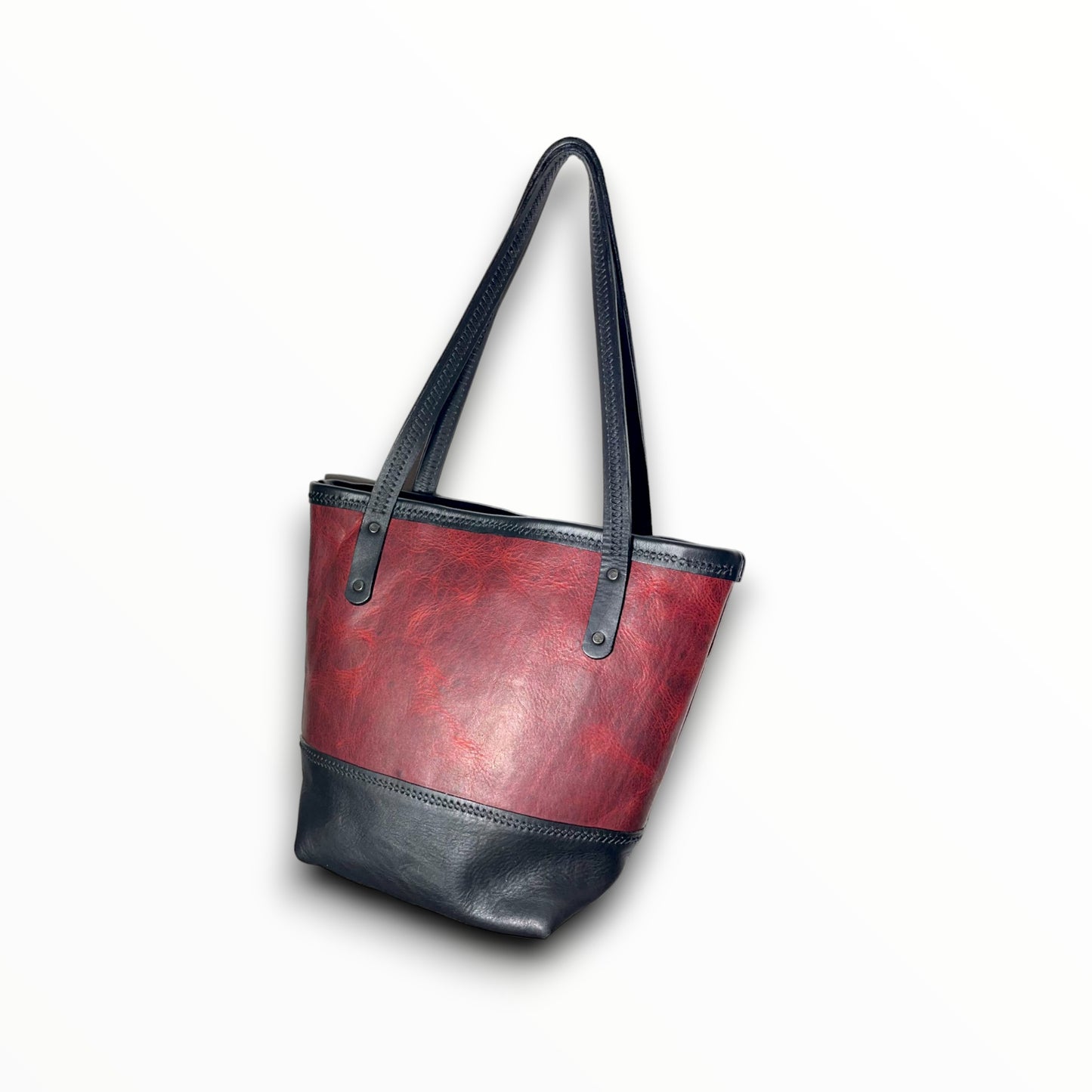 The Voyager: Handmade Red and Black Leather Tote Bag - Perfect Gift