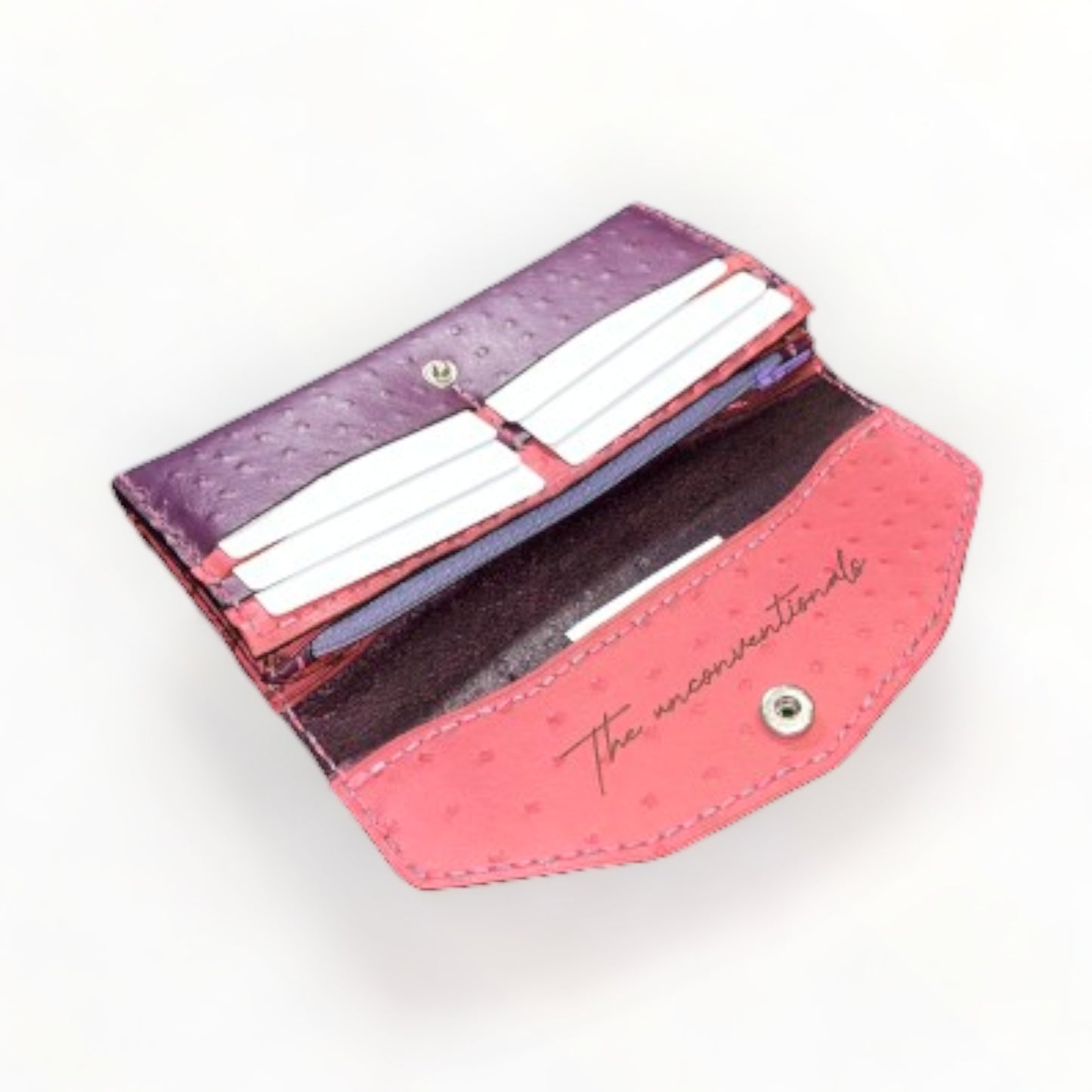 Chic BÖHM Lady's Trucker Wallet - Ostrich-Embossed Leather in Pink & Purple