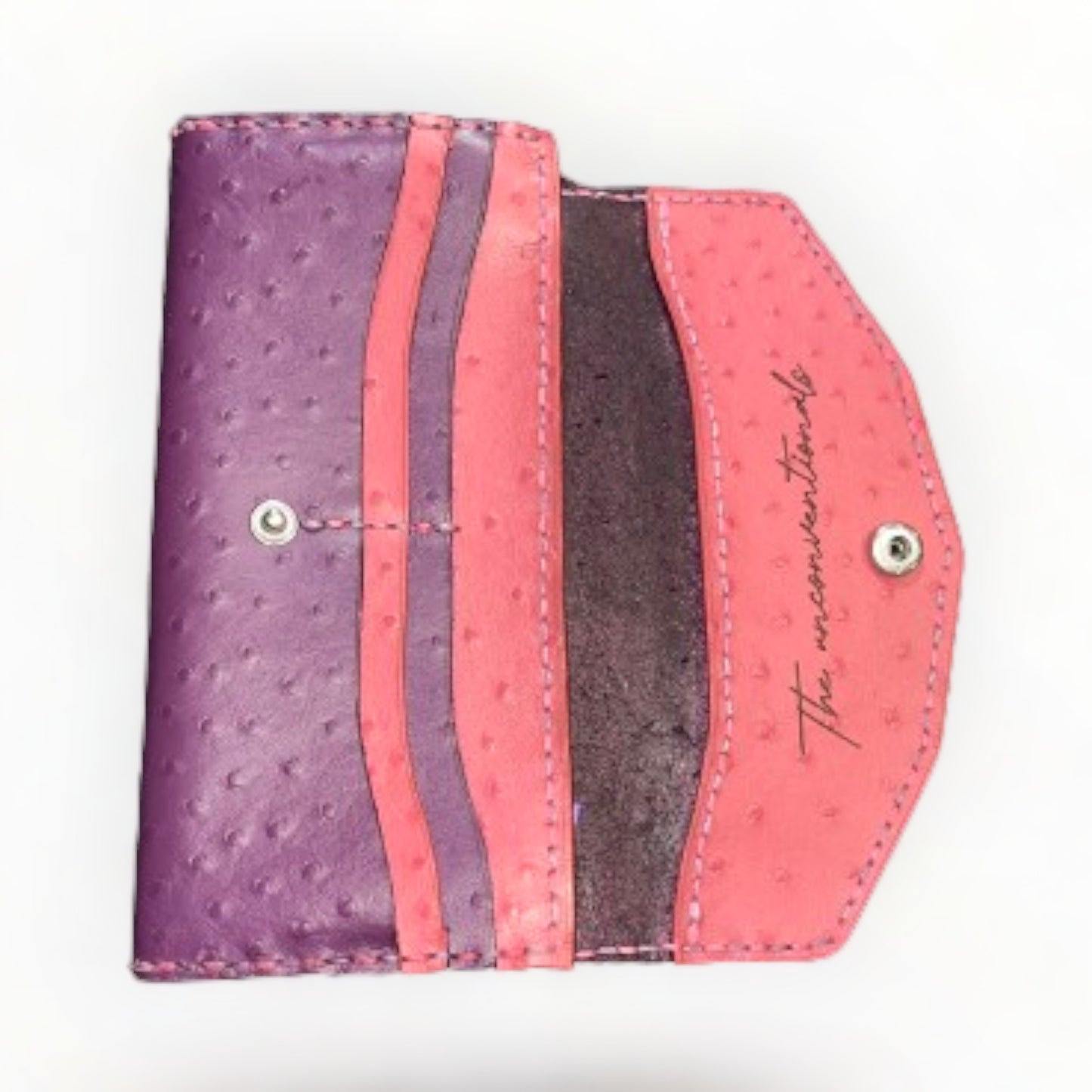 Chic BÖHM Lady's Trucker Wallet - Ostrich-Embossed Leather in Pink & Purple