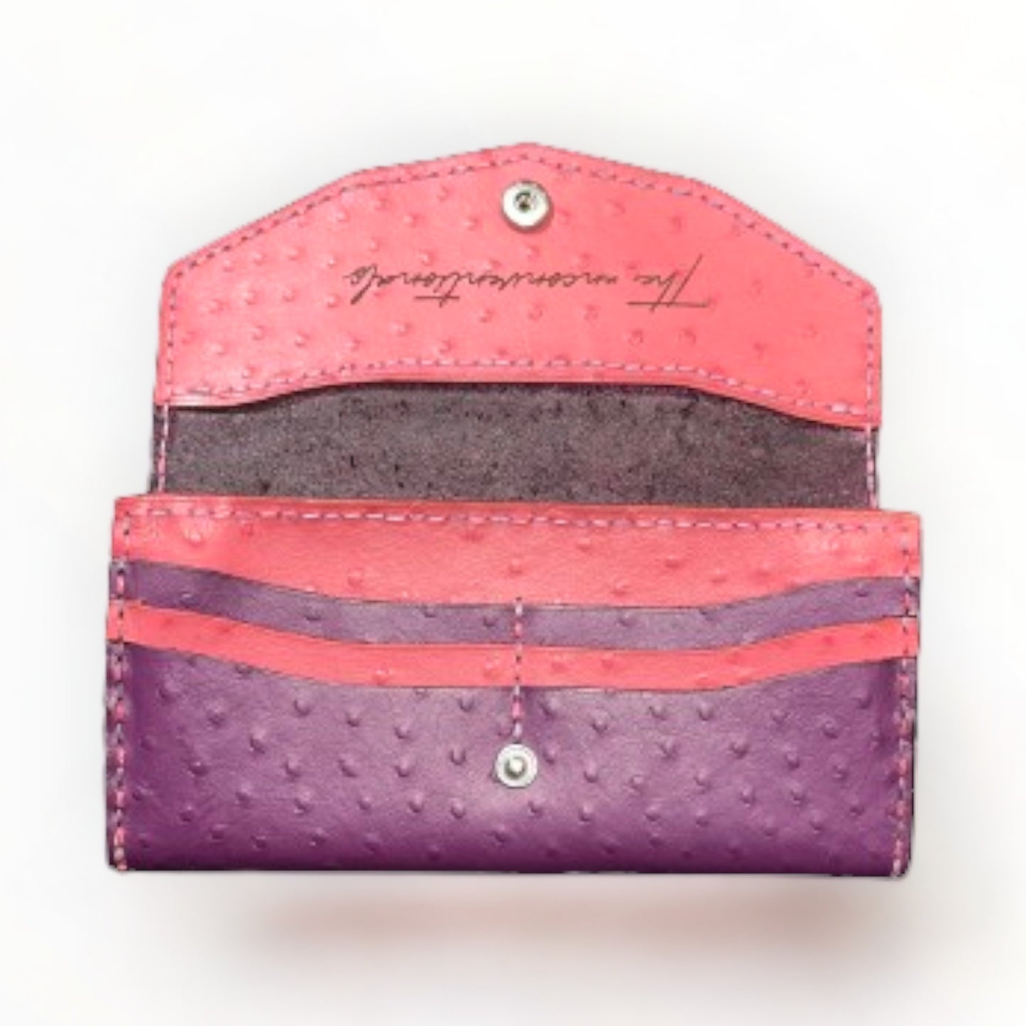 Chic BÖHM Lady's Trucker Wallet - Ostrich-Embossed Leather in Pink & Purple